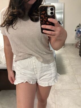 White Boho Ruffle-Hem Shorts